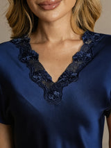 [Dark Blue] SilkSilky  Short Sleeve V Neck Nightgown 004