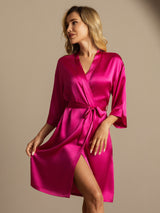 [Rose Red] SilkSilky  3/4 Sleeve Women's Robe 001
