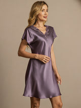 [Purple Gray] SilkSilky  Short Sleeve V Neck Nightgown 003
