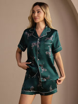 [Emerald Zebra] SilkSilky Short Sleeve Lapel Collar Women's Pajamas 003