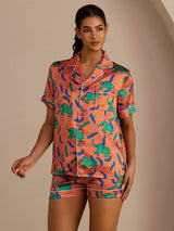 [Clay Elephant] SilkSilky  Short Sleeve Lapel Collar Women's Pajamas 001
