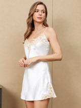 [White] SilkSilky  3/4 Sleeve V Neck Nightgown&Robe Set 006