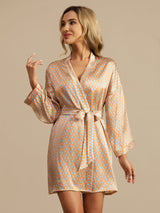 [Yellow Heart Geo] SilkSilky  Long Sleeve Women's Robe 007