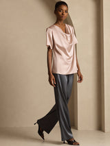 [Tuscany] SilkSilky  Short Sleeve Cowl Neck Women's Blouse 007