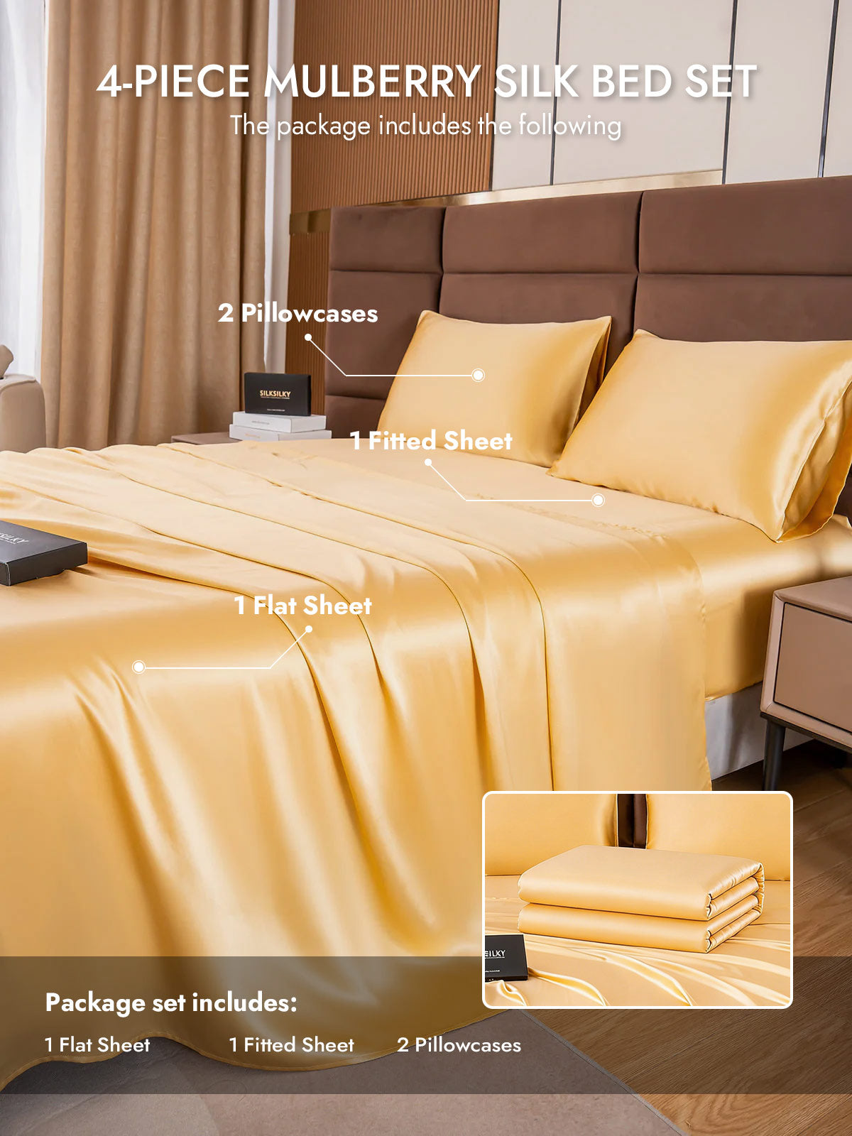 [Champagne] SilkSilky  19Momme Silk Bedding Set 005