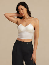 [White] SilkSilky  Spaghetti Strap V Neck Camisole Top 006