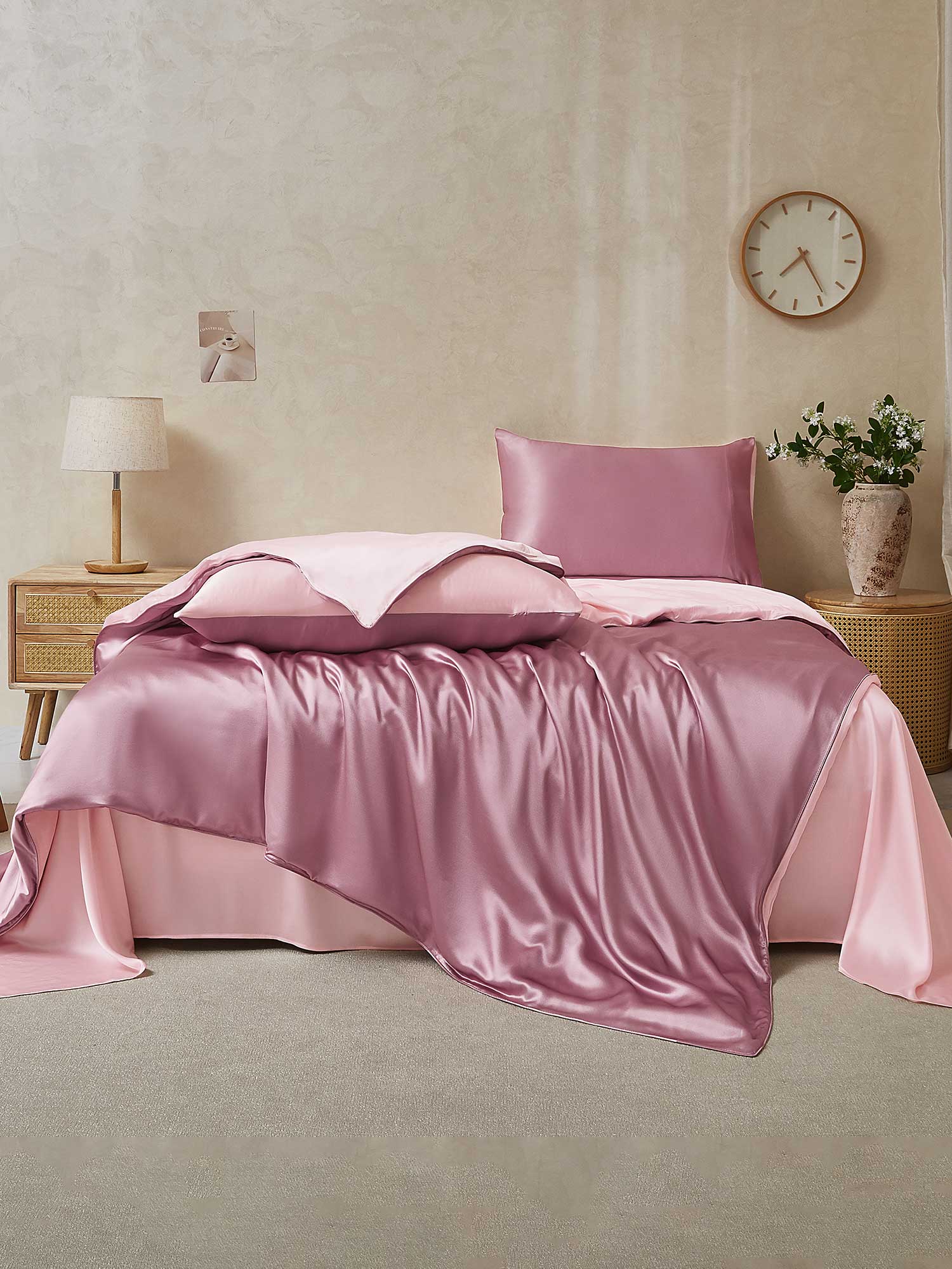 [PaleMauve+LightPink] SilkSilky  22Momme Pure Silk Bedding Set 002,