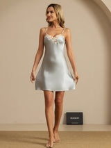 [Light Blue] SilkSilky  Spaghetti Strap V Neck Nightgown 006