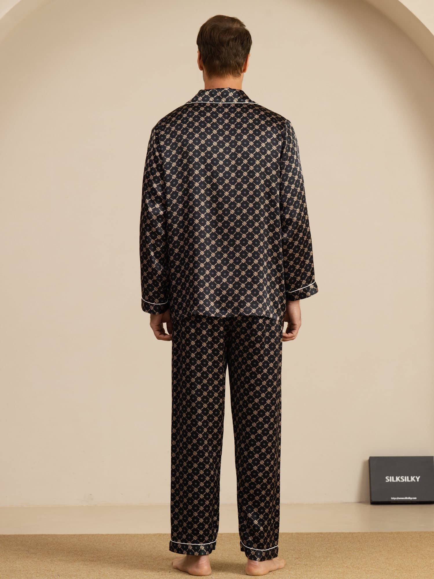 [Black Chain] SilkSilky  19Momme Long Sleeve Notch Collar Men's Pajamas 007