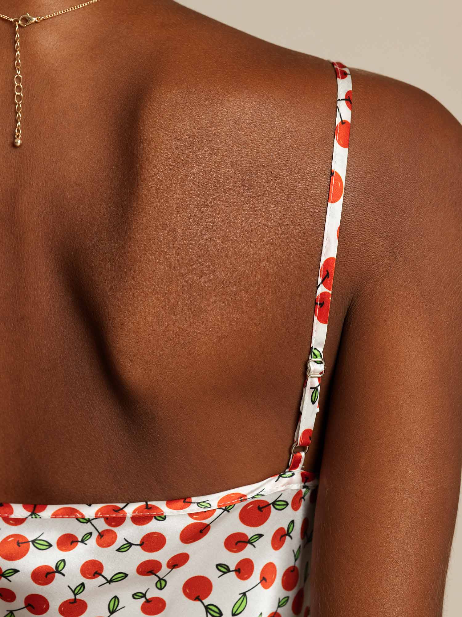 19Momme Silk Spaghetti Strap Cherry Print Short Dress