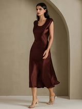 [Coffee] SilkSilky  Cap Sleeve Dress 001