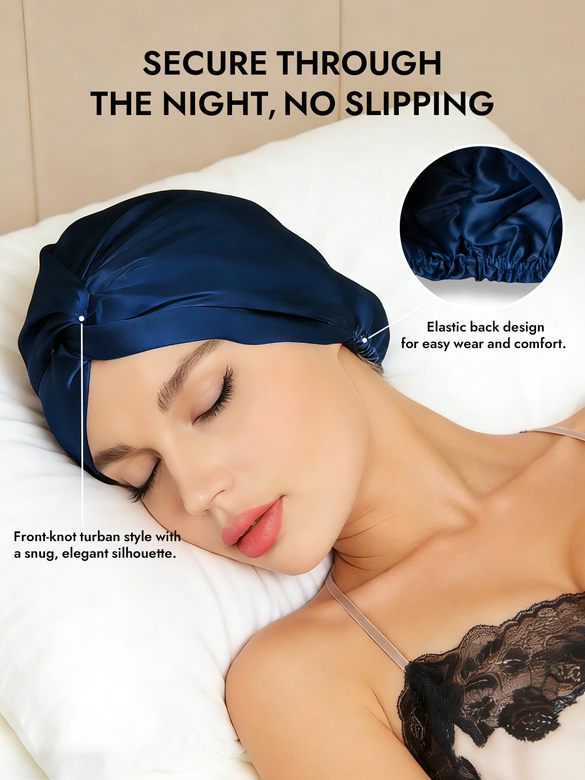 [Dark Blue] SilkSilky  Pure Silk Sleep Cap 006