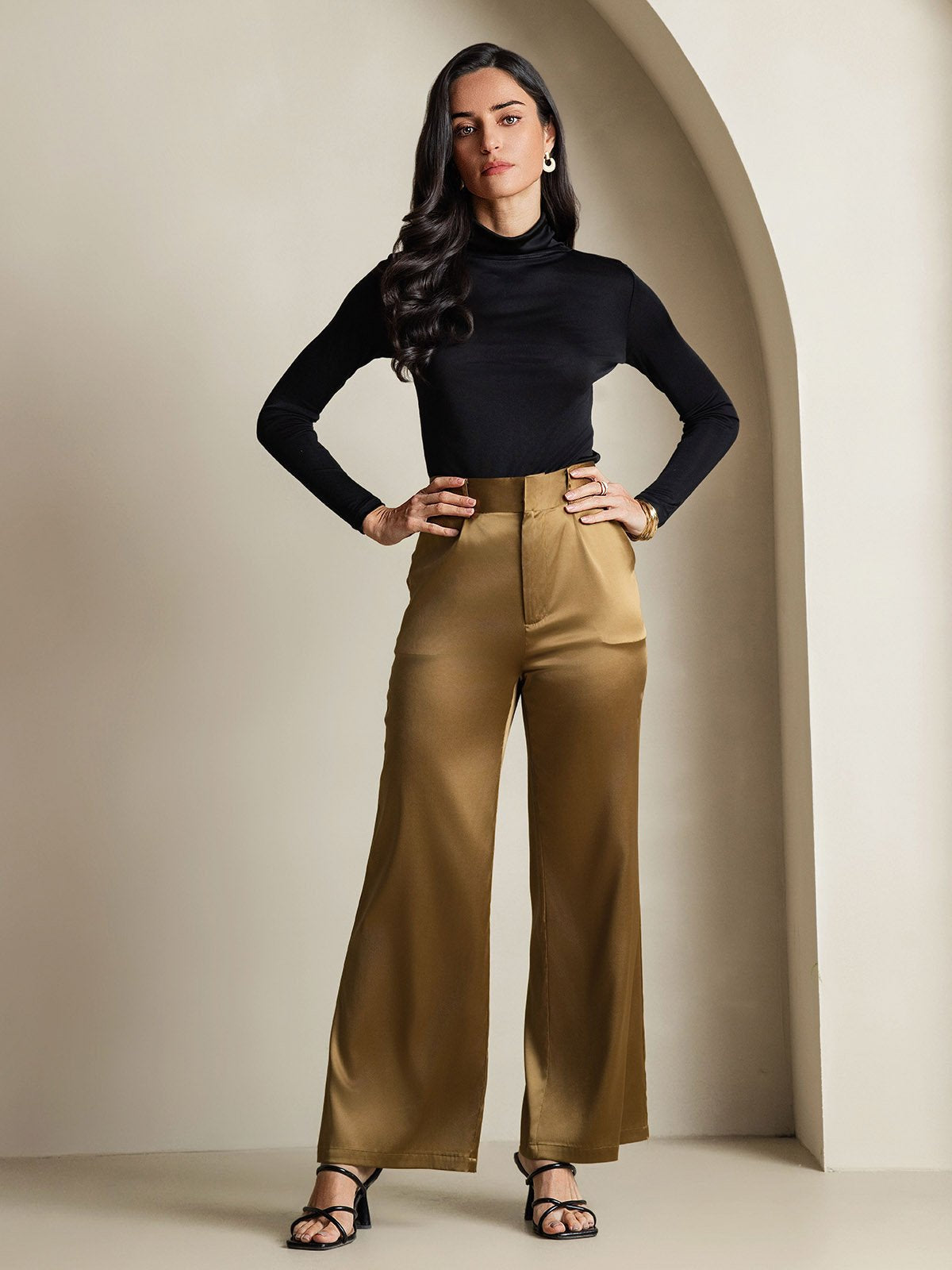 [Black] SilkSilky  Silk Long Sleeve High Neck Women's T-Shirt 008