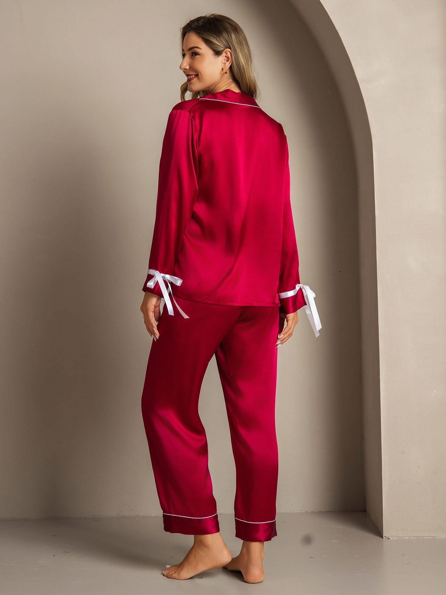 [Wine] SilkSilky  Pure Silk Womens Pajamas 002,