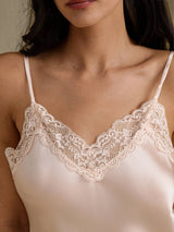 [Pink] SilkSilky  Spaghetti Strap V Neck Nightgown 004
