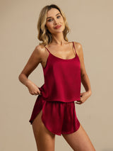 [Wine] SilkSilky  Spaghetti Strap Scoop Neck Camisole Set 004