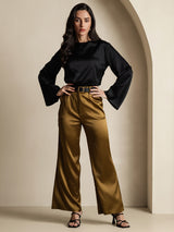 [Black] SilkSilky  19Momme Stretch Silk Charmeuse Long Sleeve Boat Neck Blouse 007