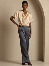 [Champagne] SilkSilky  Short Sleeve Cowl Neck Blouse 008
