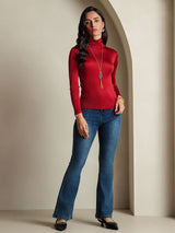 [Wine] SilkSilky  Silk Jersey Long Sleeve Turtle Neck Women's T-Shirt 008