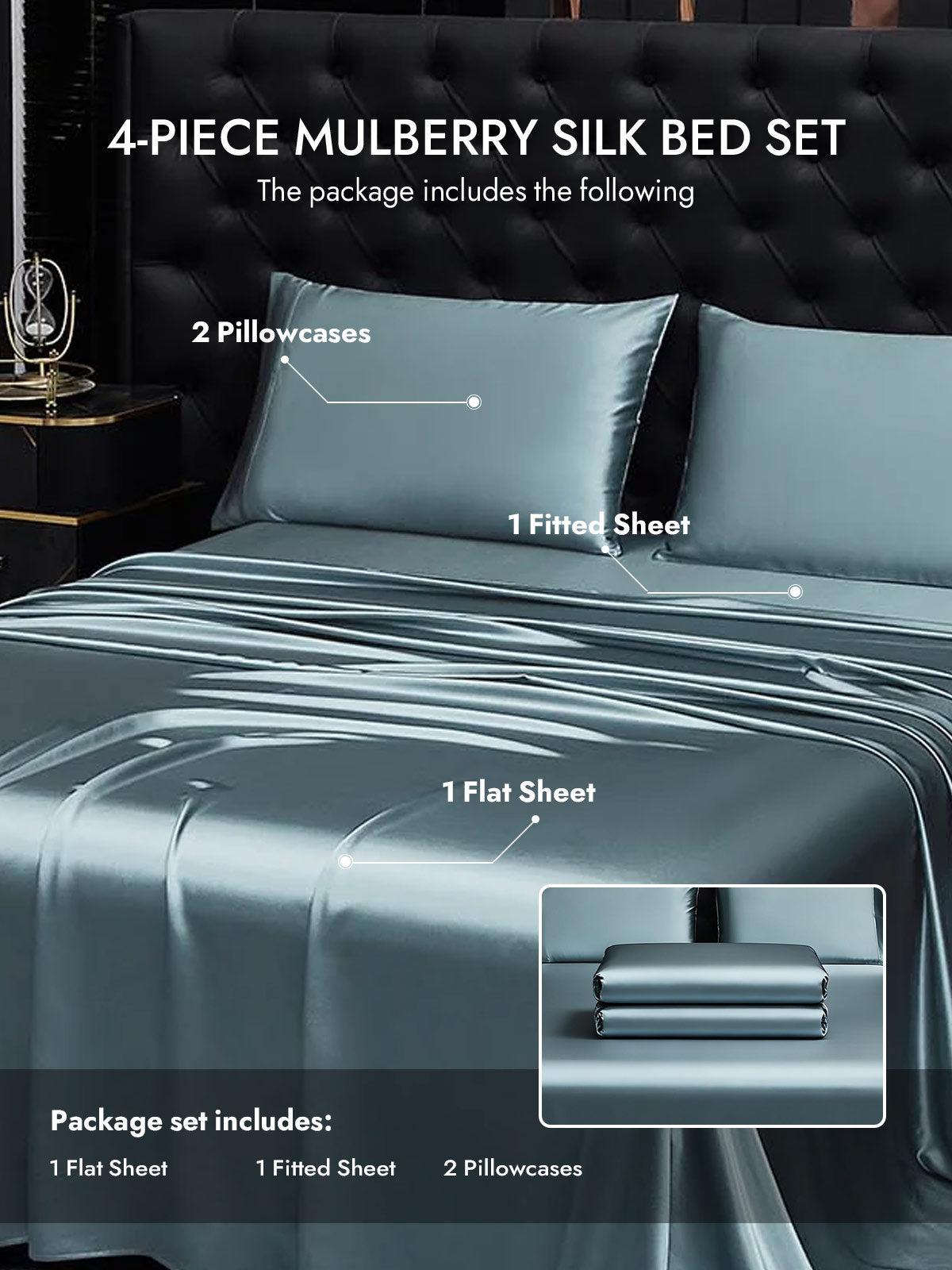 [Grayish Blue] SilkSilky  19Momme Silk Bedding Set 005