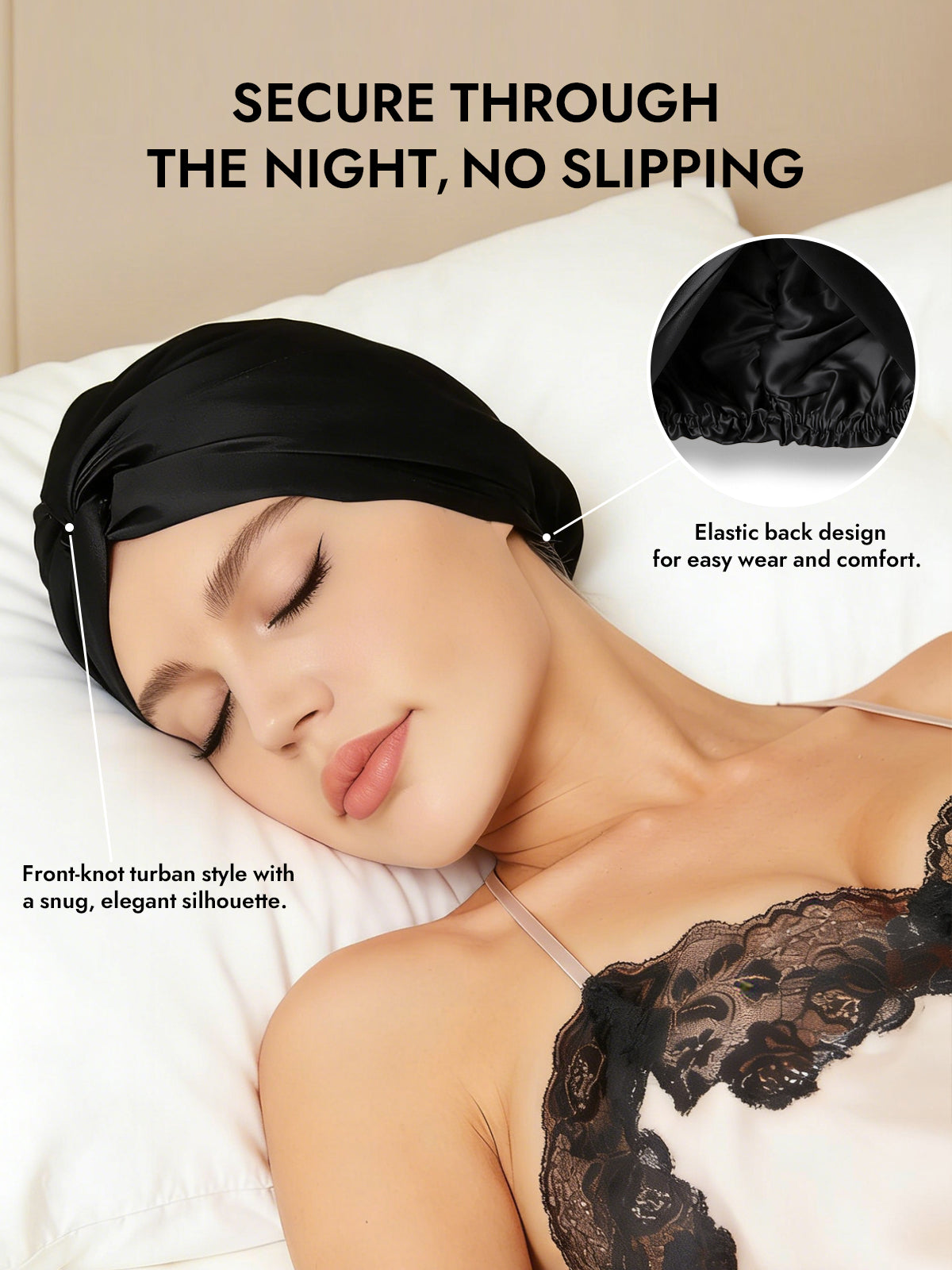 [Black] SilkSilky  Pure Silk Sleep Cap 006