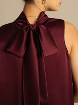 [Dark Red] SilkSilky  Sleeveless Tie Neck Blouse 004