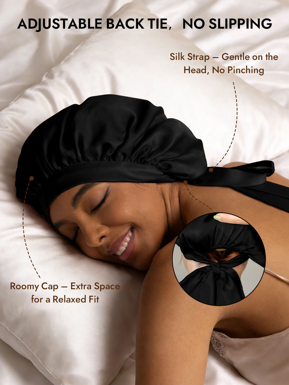 [Black] SilkSilky  Pure Silk Sleep Cap 004