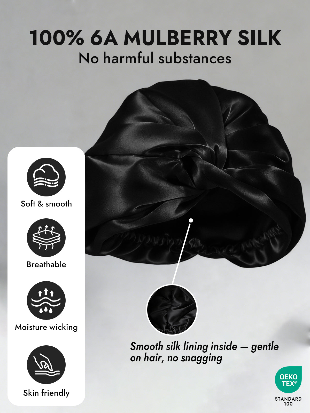 [Black] SilkSilky  Pure Silk Sleep Cap 004