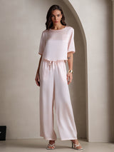 [Pink] SilkSilky  Half Sleeve Round Neck Women's Pajamas 001