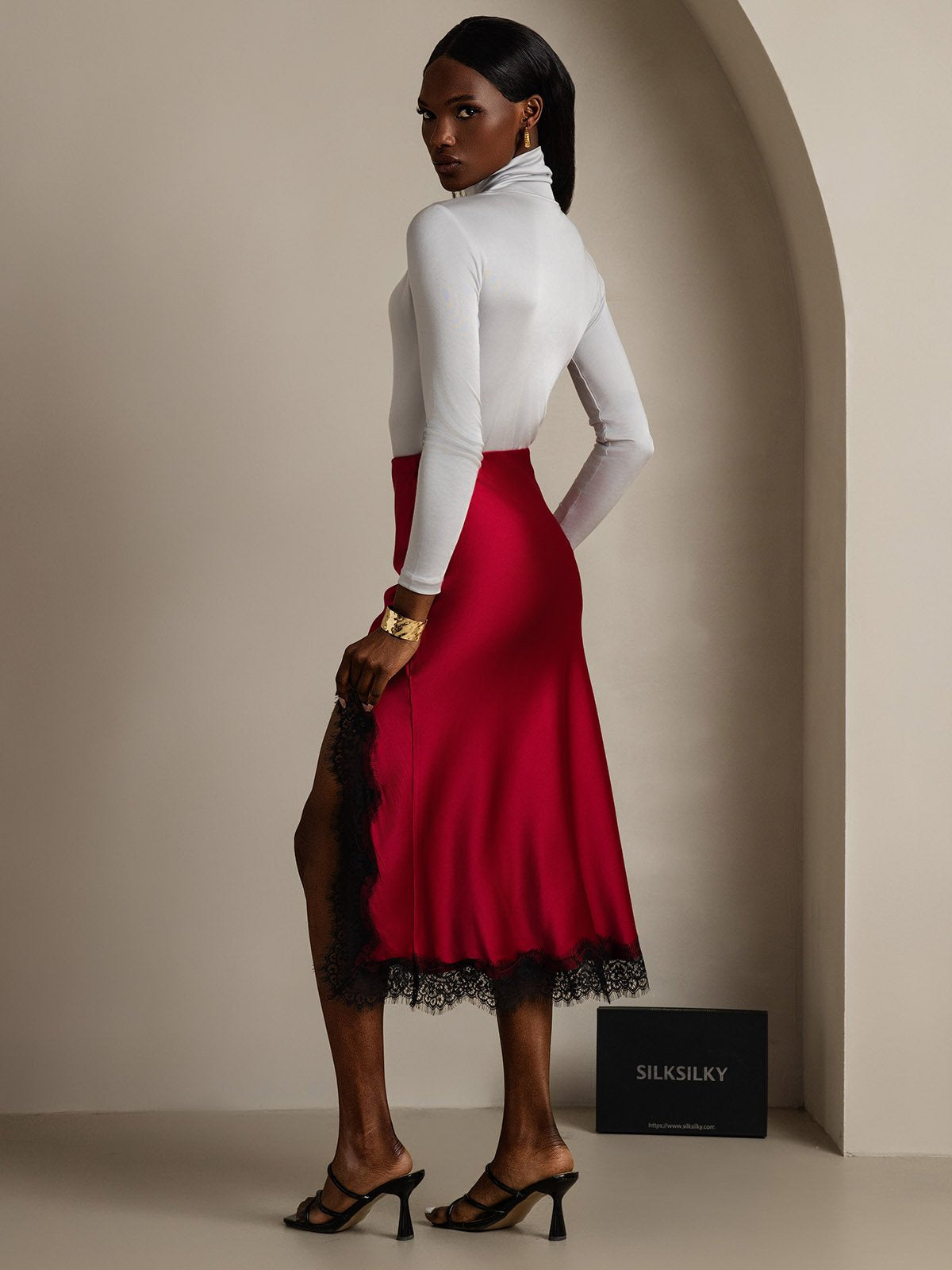 [Light Gray] SilkSilky  Silk Long Sleeve High Neck Women's T-Shirt 002