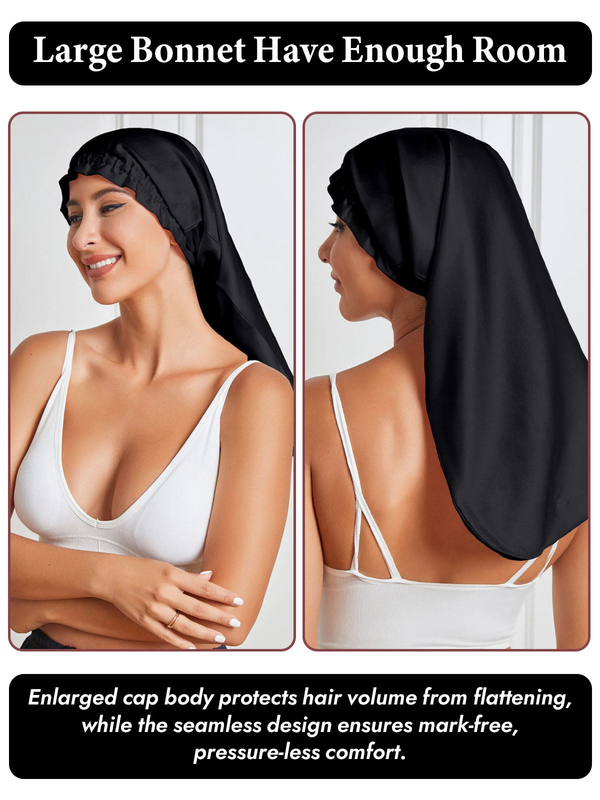 [Black] SilkSilky  Pure Silk Sleep Cap 002