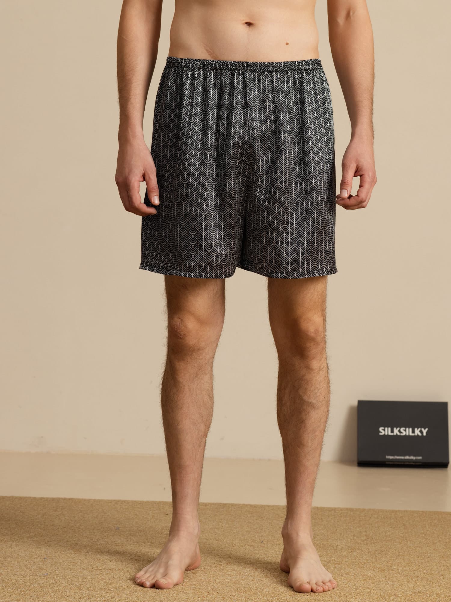 [Black Ginkgo] SilkSilky  Men's Sleep Shorts 003