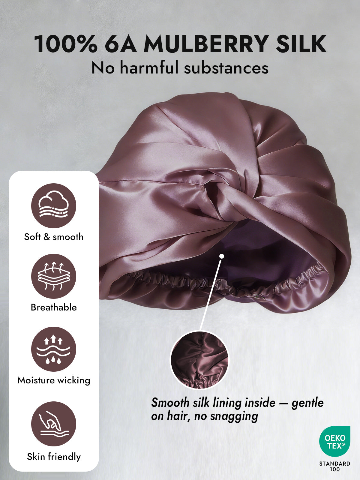 [Pale Mauve] SilkSilky  Pure Silk Sleep Cap 004