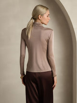[Khaki] SilkSilky  Silk Jersey Long Sleeve Turtle Neck Women's T-Shirt 002