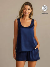 [Dark Blue] SilkSilky  Sleeveless Scoop Neck Women's Pajamas 001