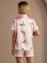 [Pink Zebra] SilkSilky  Short Sleeve Lapel Collar Women's Pajamas 002