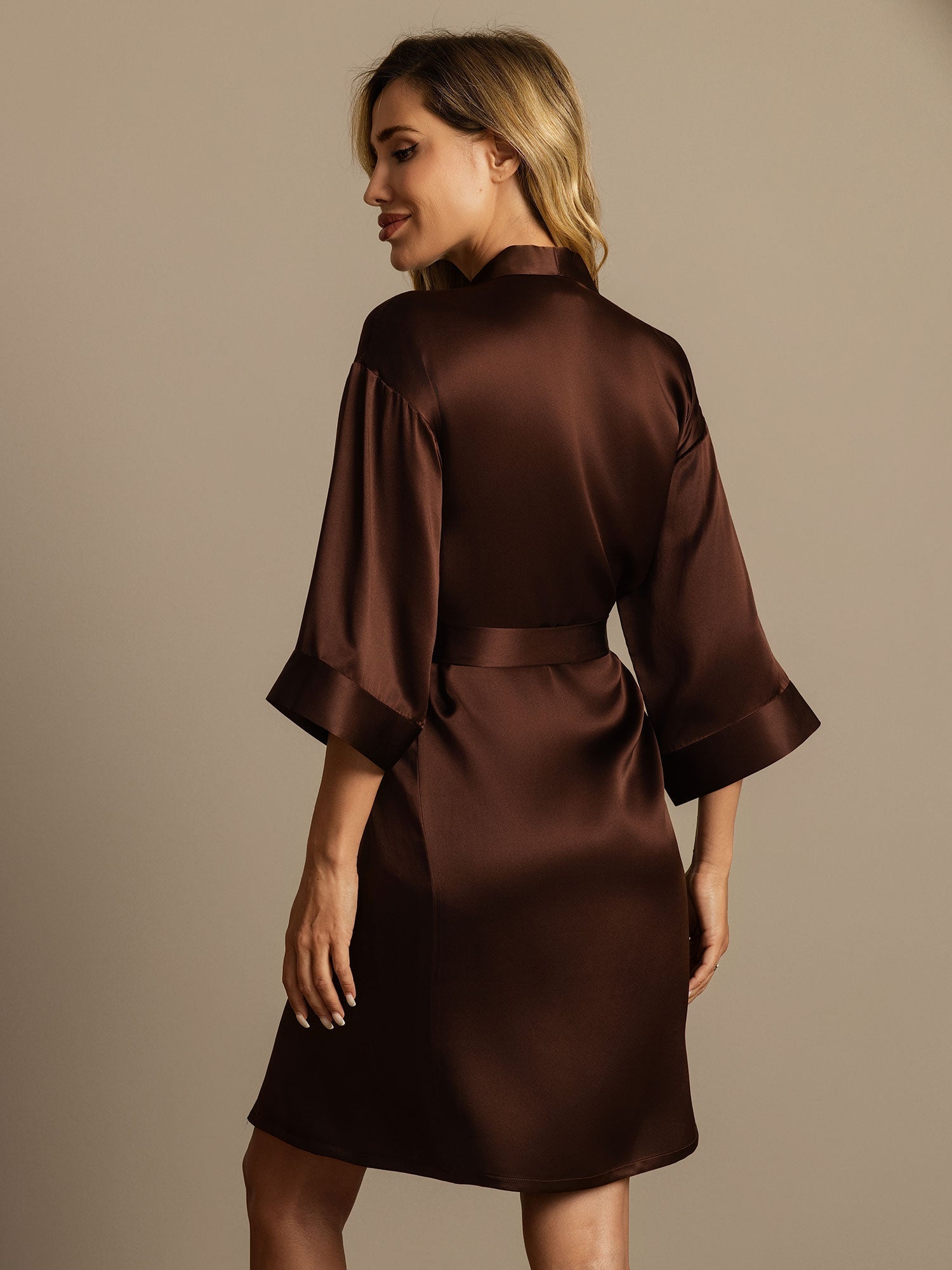 [Coffee] SilkSilky  Pure Silk Womens Robe 002,