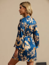 [Navy Dragon] SilkSilky  3/4 Sleeve Women's Robe 002