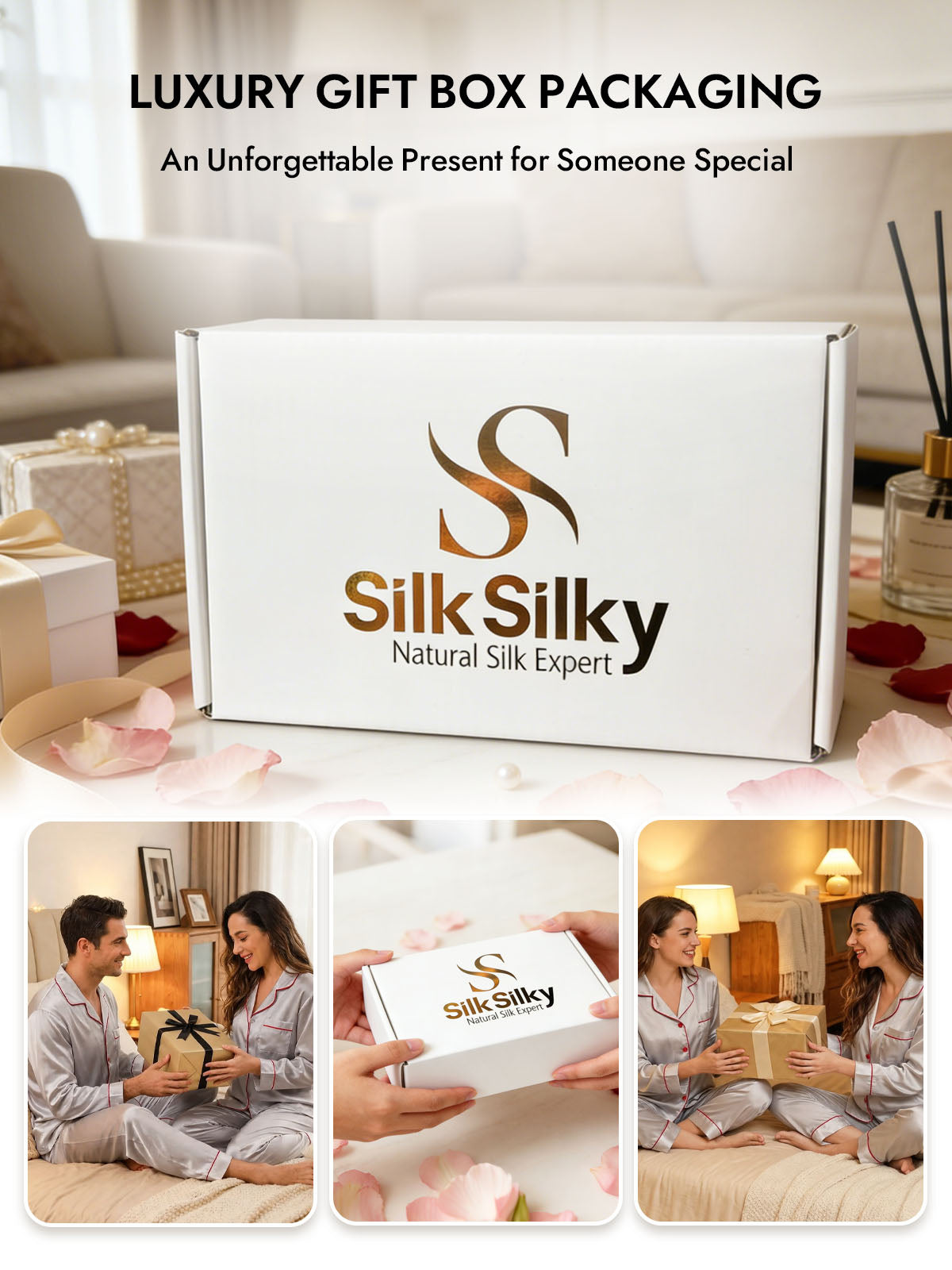 [Silver] SilkSilky  Silk Long Sleeve Notch Collar Women's Pajamas 006