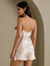 [Beige] SilkSilky  Spaghetti Strap V Neck Camisole Set 002