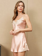[Pink] SilkSilky  3/4 Sleeve V Neck Nightgown&Robe Set 004