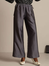 [Gray] SilkSilky  32Momme Silk-Wool Blend Women's Pants 005