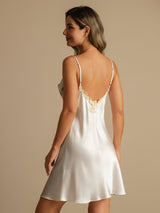 [White] SilkSilky  Spaghetti Strap V Neck Nightgown 002