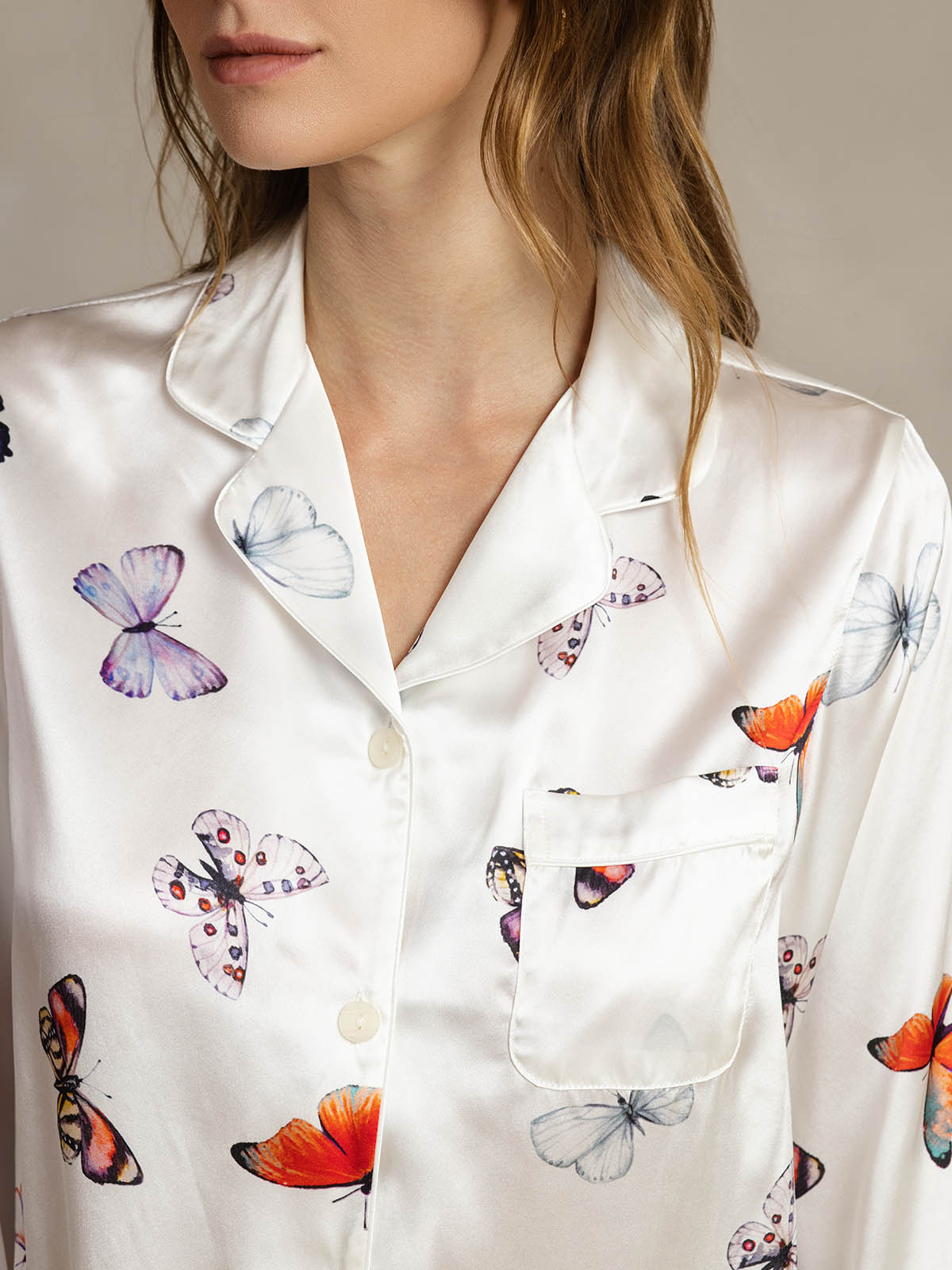 [White Butterfly] SilkSilky  Pure Silk Womens Pajamas 004