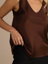 [Coffee] SilkSilky  Sleeveless V Neck Camisole Top 004