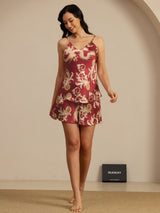 [Wine Dragon] SilkSilky  Spaghetti Strap V Neck Camisole Set 007