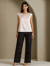 [Beige] SilkSilky  Cap Sleeve Round Neck Women's T-Shirt 006