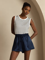 [Dark Blue] SilkSilky  19Momme Stretch Silk Charmeuse Women's Shorts 004