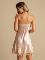 [Pink] SilkSilky  Spaghetti Strap V Neck Nightgown 002