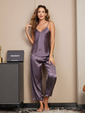 SilkSilky US Pure Silk Sleeveless V Neck Camisole Set PurpleGray 001